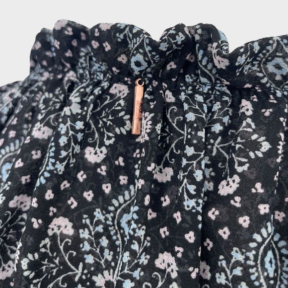 MISA Los Angeles Printed Split-Neck Blouson Tiered Ruffle Mini Dress Size Small - Picture 14 of 15